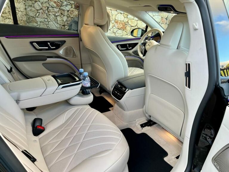 Mercedes EQS interior, electric private chauffeur in Nice
